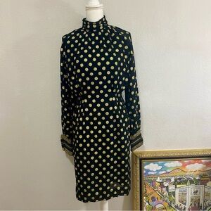 Vintage Gorgeous Victor Costa Black Dress with Gold Dots, Cut Lining, See Pics